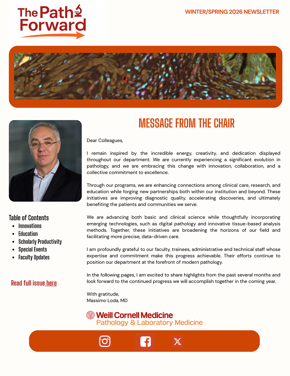 WCM Pathology Spring 2026 Newsletter Cover